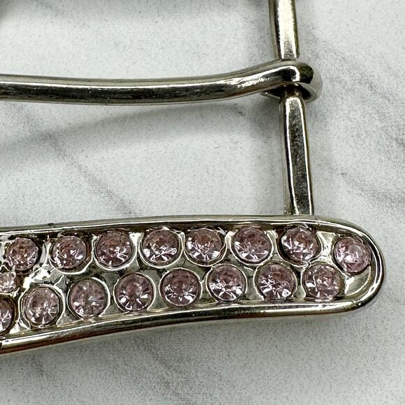 Pink Rhinestone Studded Silver Tone Belt Buckle - Picture 6 of 11